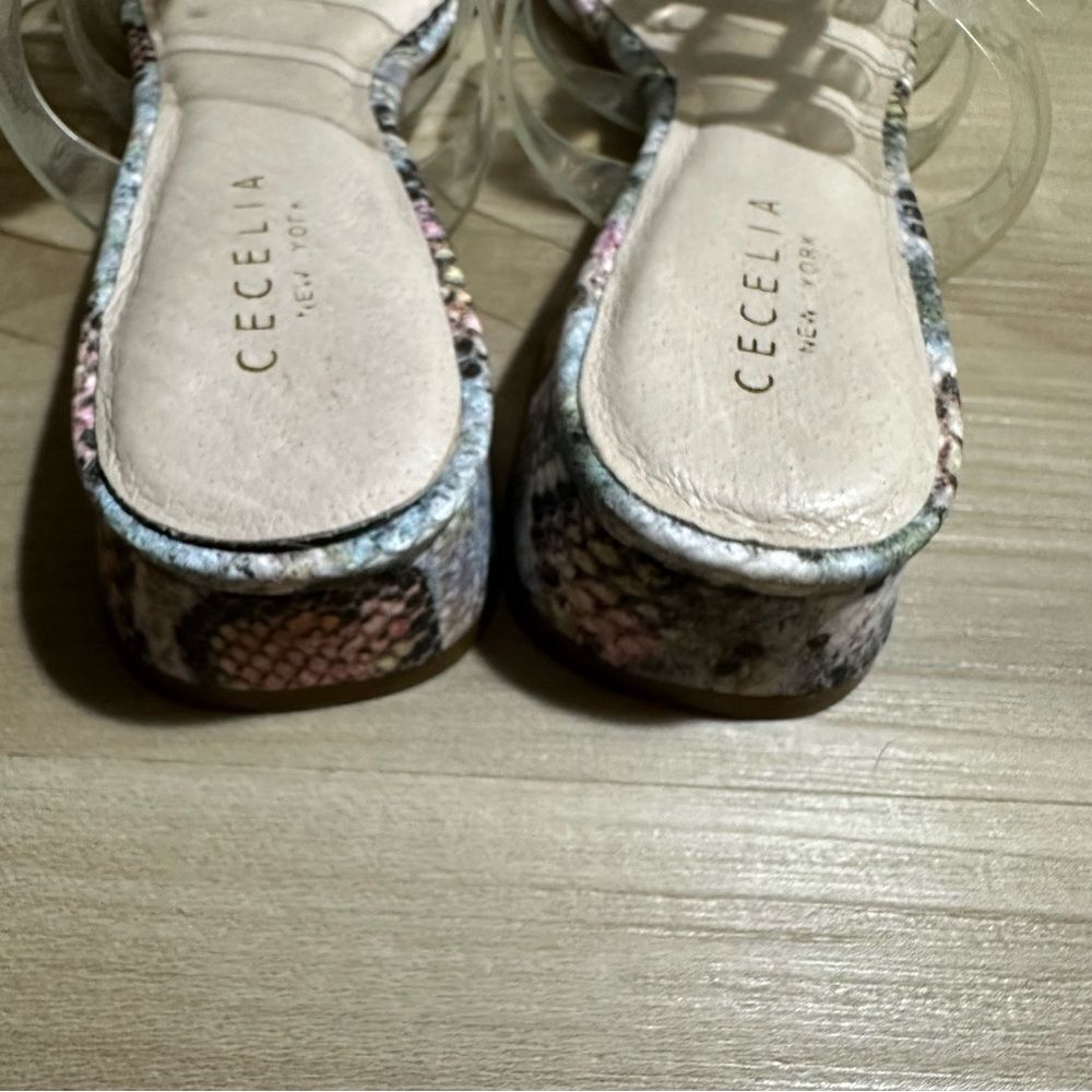 Cecelia New York Lincoln Clear Strap Snake Print Buckle Slide Sandals 7.5 - Picture 11 of 15